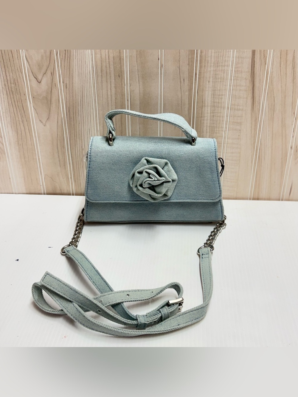Mint Green Flower-Accent Top Handle Crossbody Bag